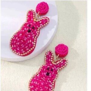 ⭐️❤️ FREE Bunny Rabbit Beaded Boho Peasant Chic Easter Glam Festive Art Earrings